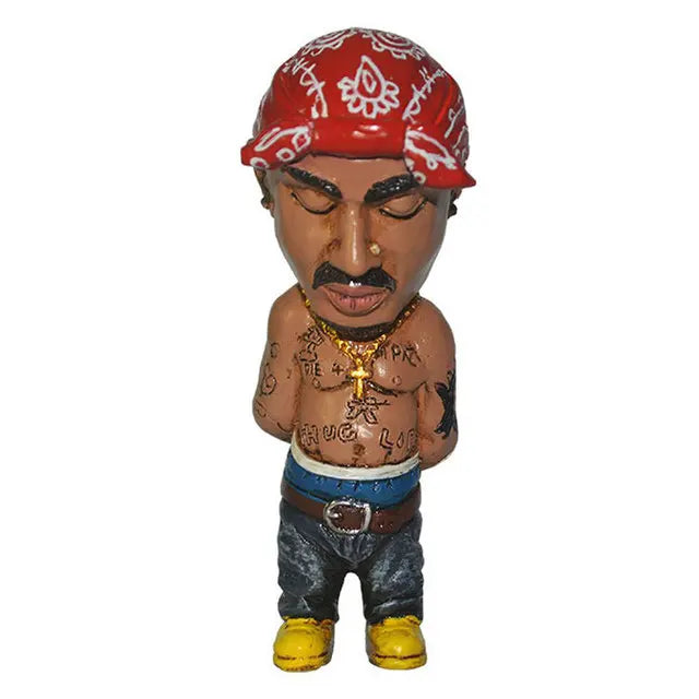 statue résine figurine tupac biggie pop art multicolore bandana tatouages chaîne dorée lunettes soleil