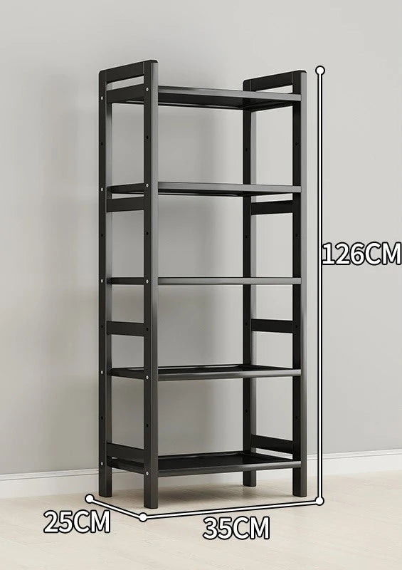 étagère rangement noire multifonctionnelle moderne acier inoxydable bambou réutilisable livres plantes