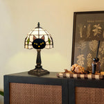 lampe table tiffany vitrail chat noir stained glass fixe base carrée