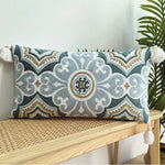 coussin boho carré 45x45cm beige motif géométrique brodé tassel déco siège voiture