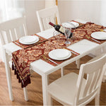table luxe brodée motifs floraux rouge bordeaux or beige festive rich textureFRINGES