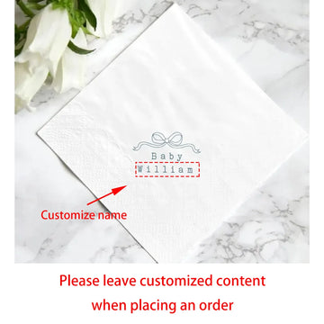 serviettes papier mariage anniversaire baby shower decoration table blanc bleu ruban texte fleurs couverts
