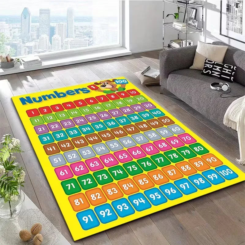 tapis éducatif moderne numéros 100 multicolore enfants salon extérieur commercialisable machine lavable