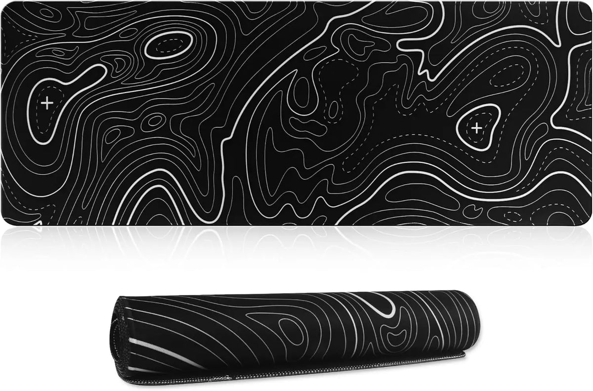tapis souris noir blanc motif topographie anti dérapant lignes graphiques moderne gaming