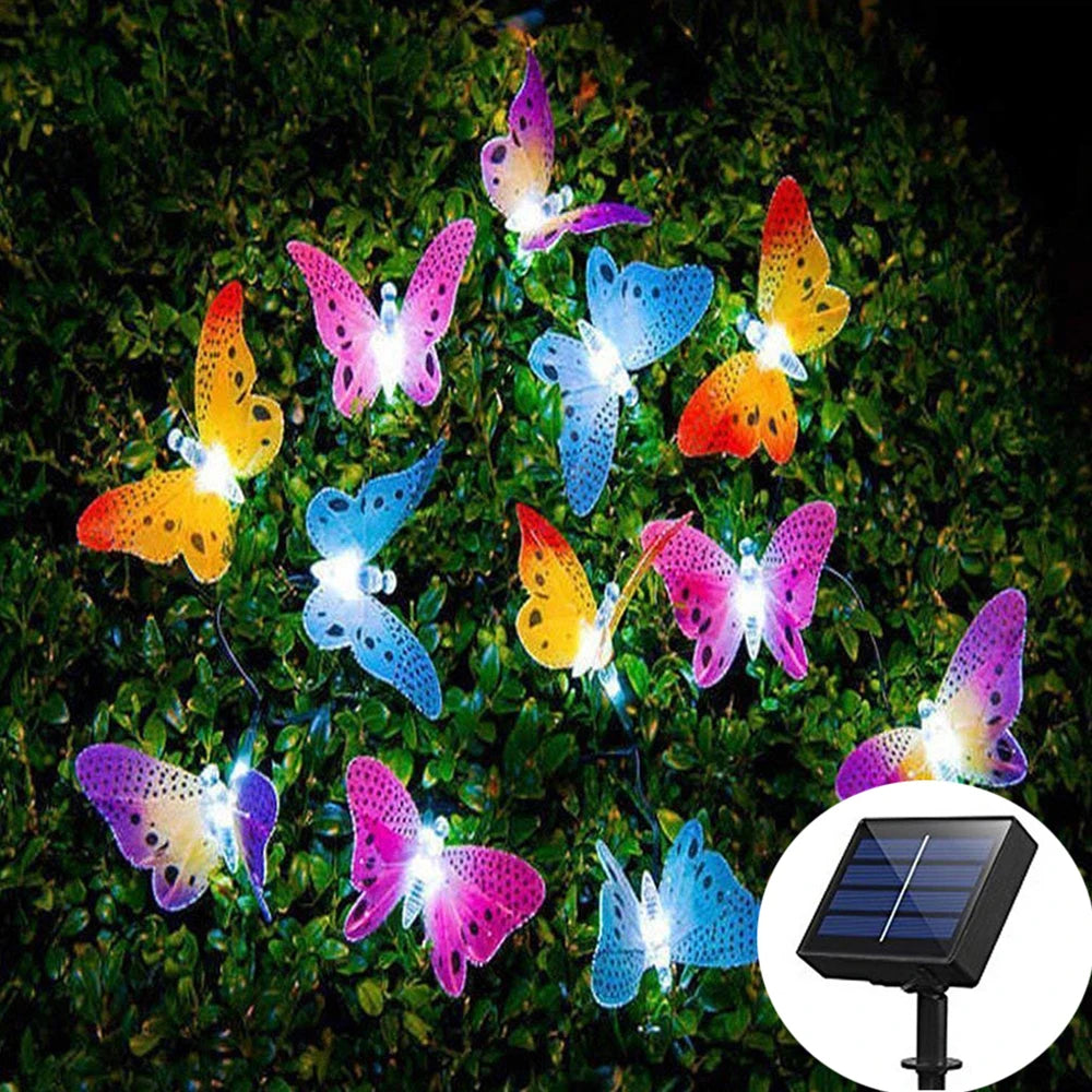 guirlande lumineuse solaire multicolore papillons modernes points noirs extérieure vacances jardin festive led étanche