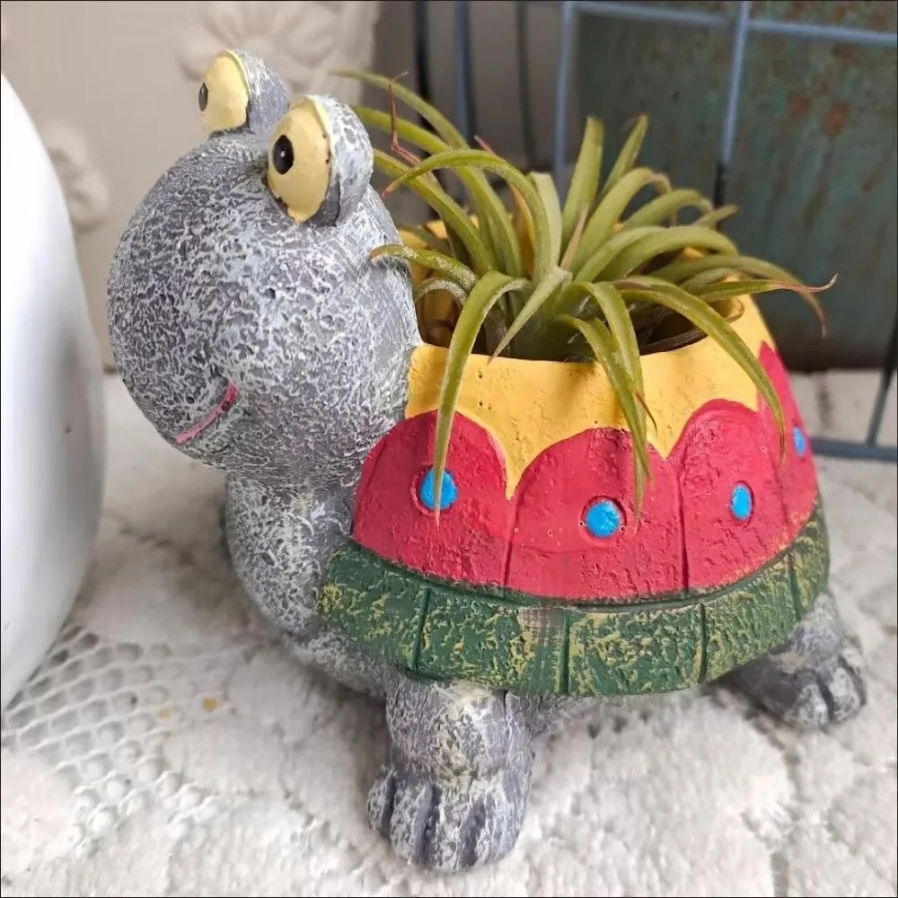 cache pot résine forme chien tortue lapin décoration table plantes animaux vert marron gris
