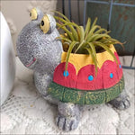 cache pot résine forme chien tortue lapin décoration table plantes animaux vert marron gris