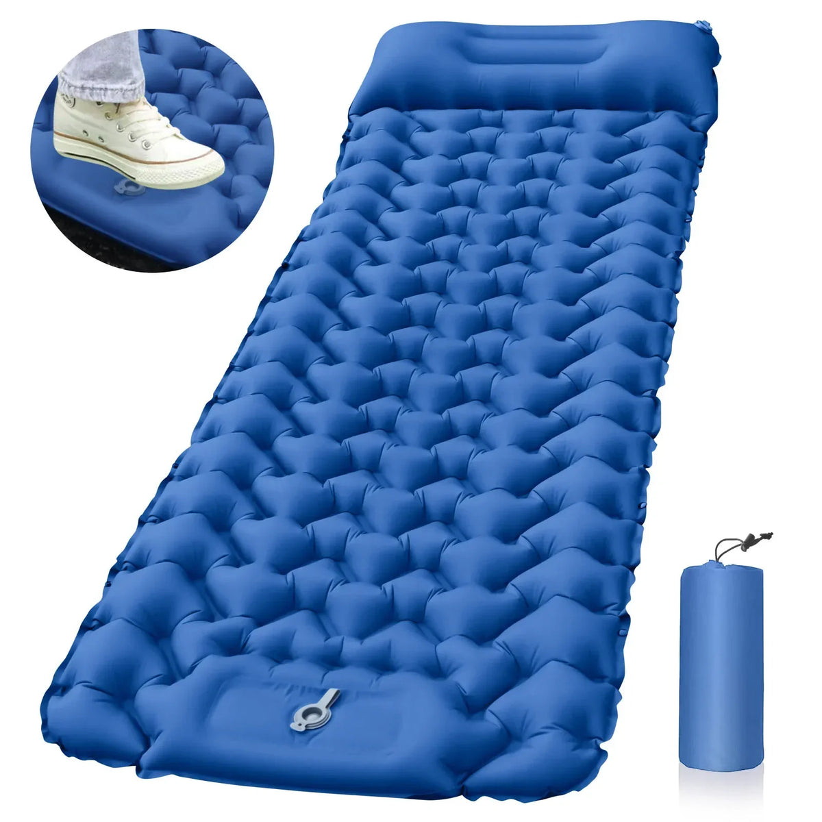 matelas gonflable bleu orange gris texture bulles confortable pompe air