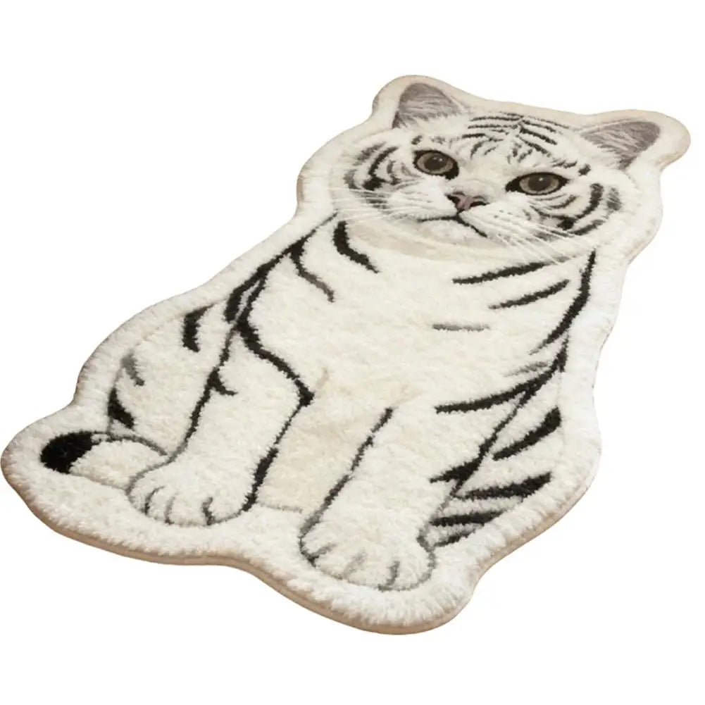 tapis coton jute blanc beige marron gris motif chat fourrure moderne chambre salon