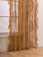 rideau floral semi transparent classique brodé fleurs beige clair salon décoration intérieure polyester