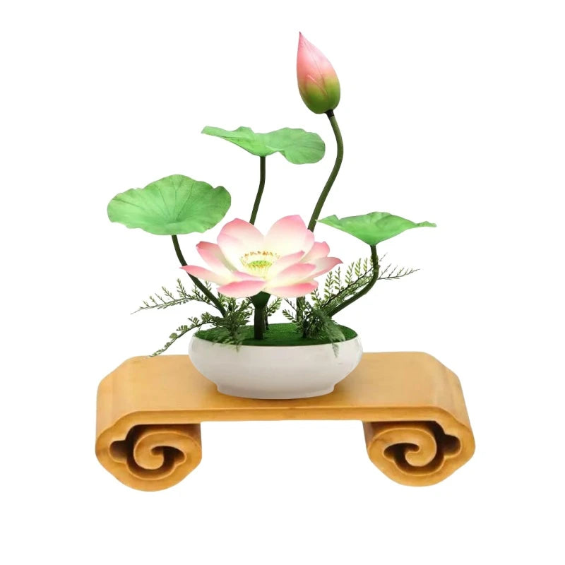 support bois sculpté base arrangement floral plante fleurs vase lotus pot décoration asiatique oriental