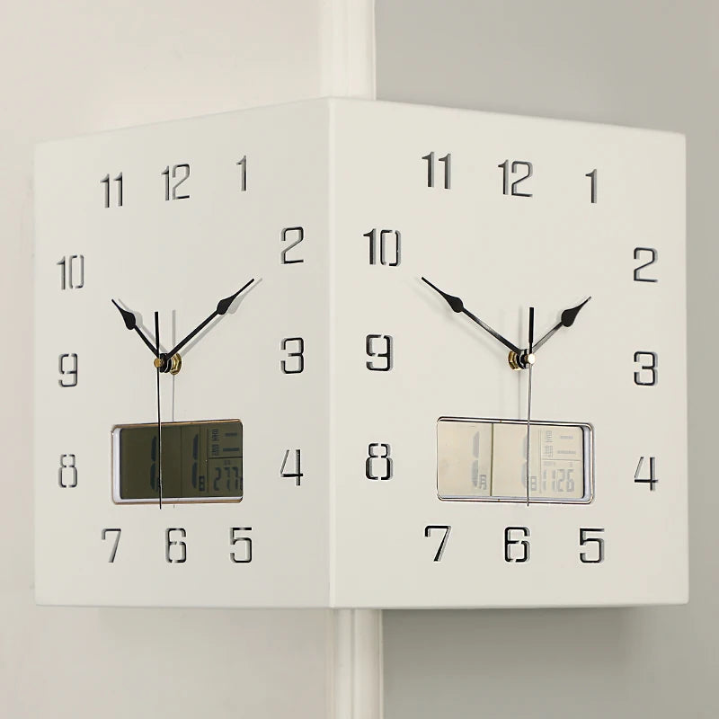 horloge murale moderne double face bois texture minimaliste date heure salon