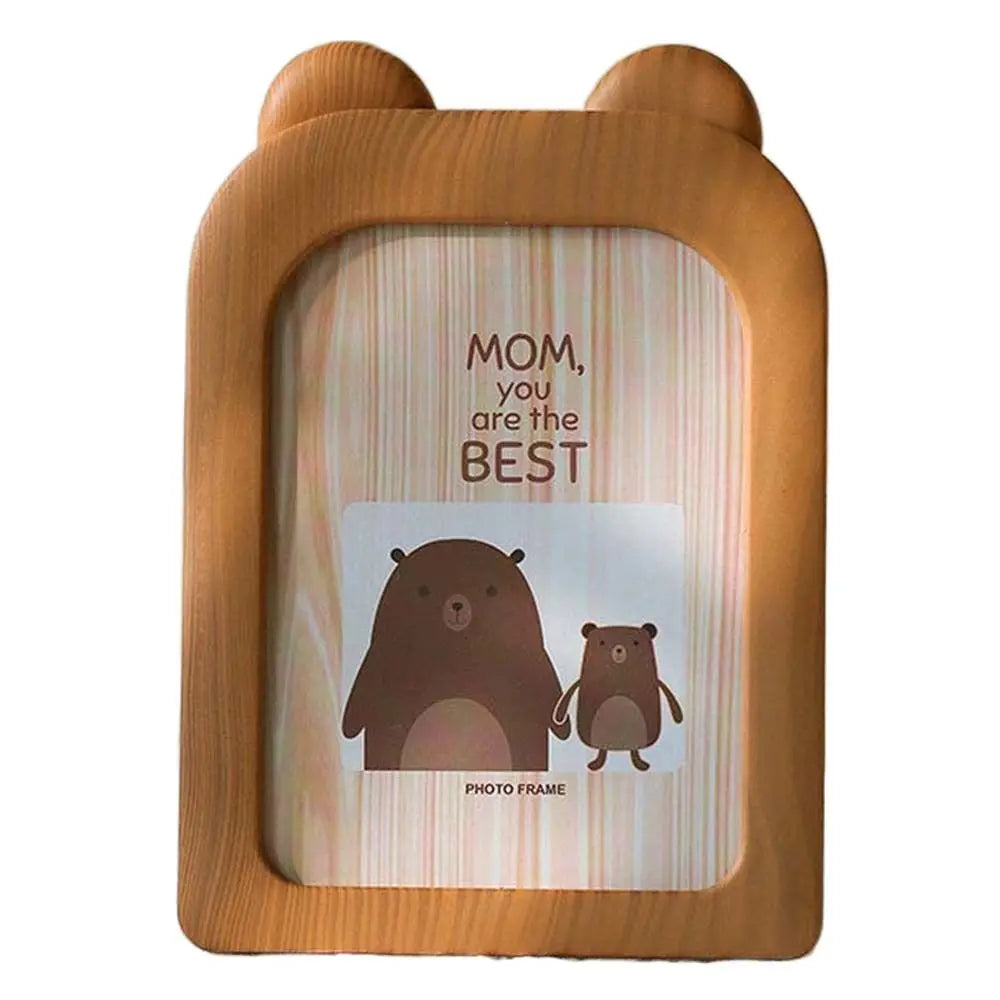 cadres photo décoration animaux tête souris girafe ours aspect bois clair rotatif beige marron