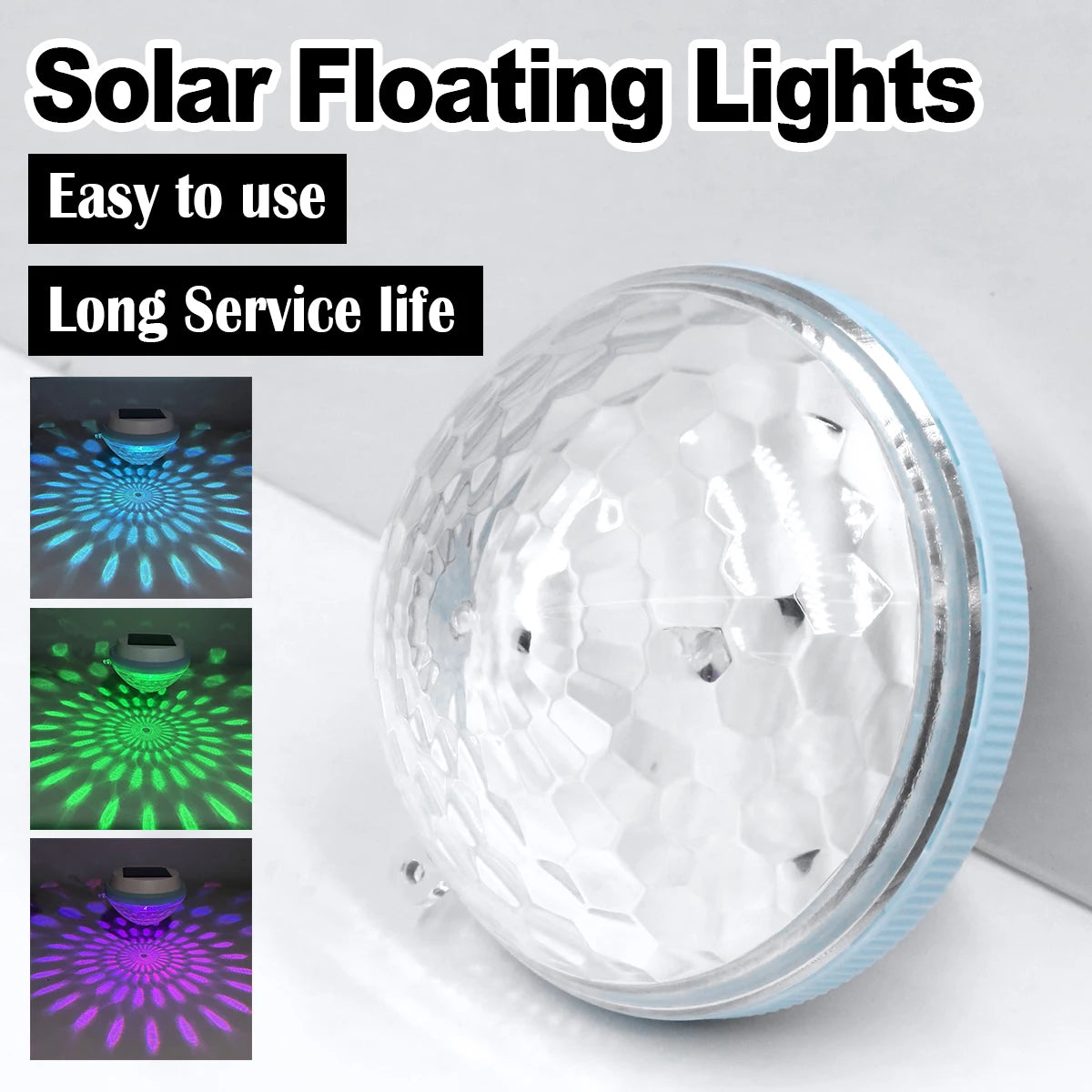 lumière solaire flottante bleu clair blanc hexagonale moderne extérieure jardin décoration nocturne led rechargeable