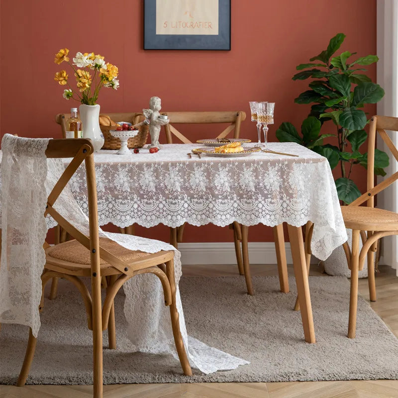 nappe dentelle florale transparente rustique thème noel halloween mariage anniversaire vintage blanc creme motifs