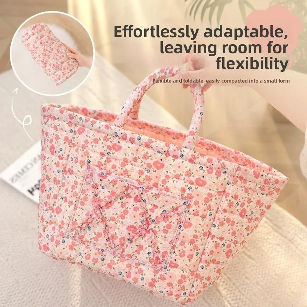 sac rangement tissu floral rose blanc pliable poignées multiple utilisations decorative champetre nordique