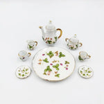 service thé miniature blanc bleu fleurs classique théière crème sucrier tasses assiettes