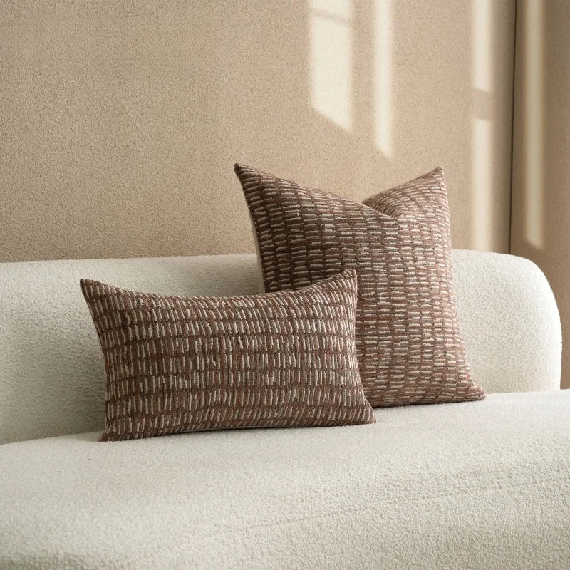 housse coussin géométrique moderne beige marron morroco polyester carré décoration maison canapé chaise voiture
