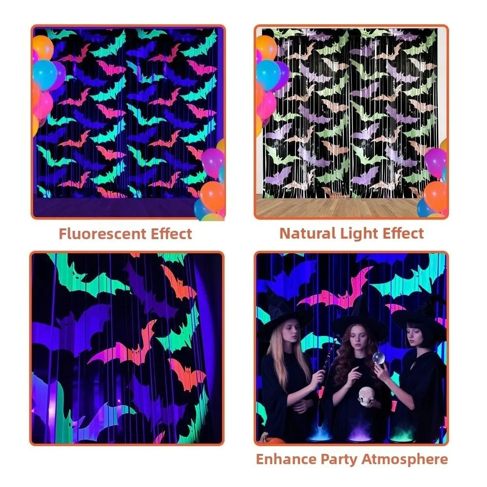rideau guirlandes halloween chauves souris noir rose bleu vert violet opalescent