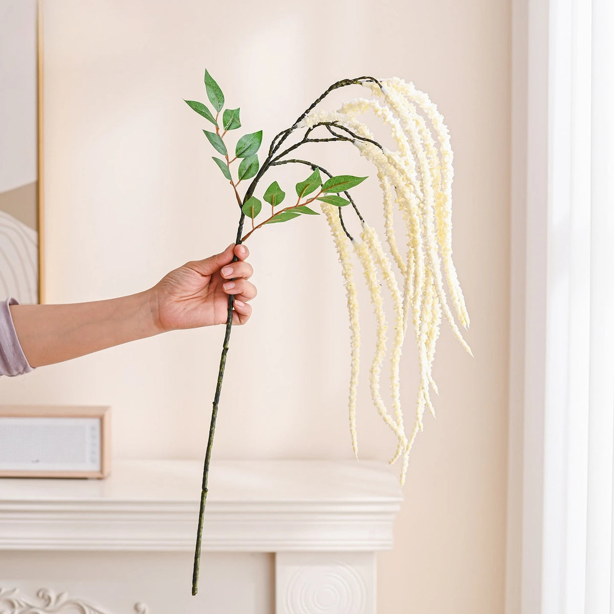 décoration intérieure vase artificiel branche verte blanche classique 95cm haut feuillets