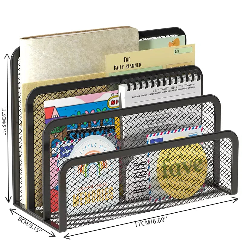 organisateur noir maille métallique moderne rangement lettres stylos cahiers enveloppes