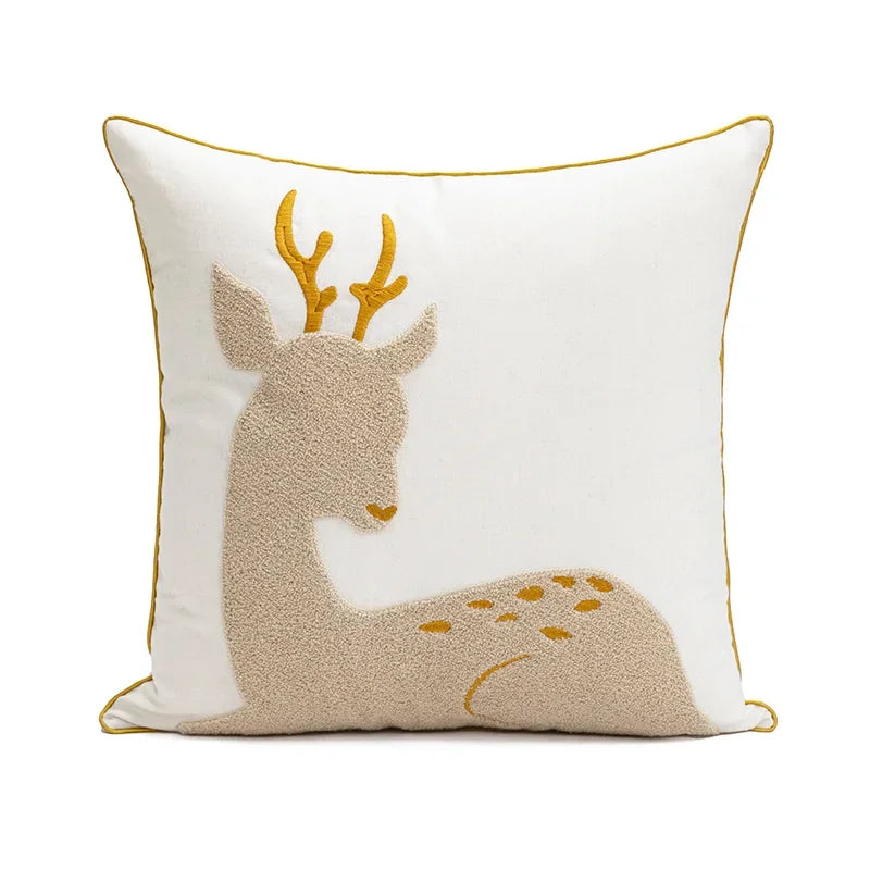 coussin blanc motif flocon doré texture épaisse décoratif noël fixations