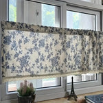 rideau fleuri vintage polyester beige bleu salon chambre