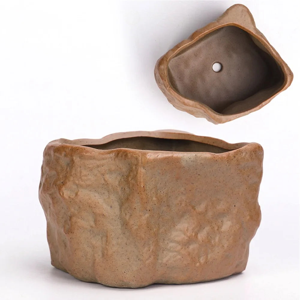 pots céramique succulentes aspect pierre naturelle moderne rustique drainage marron gris