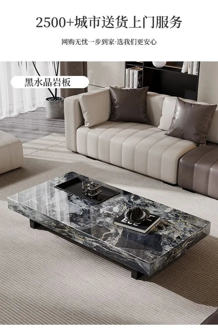 table basse moderne marbre blanc noir tiroir plateau amovible acier inoxydable minimaliste salon maison
