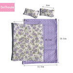 ensemble literie maison poupée lit tête lit métal couverture drap taies oreillers motifs floraux