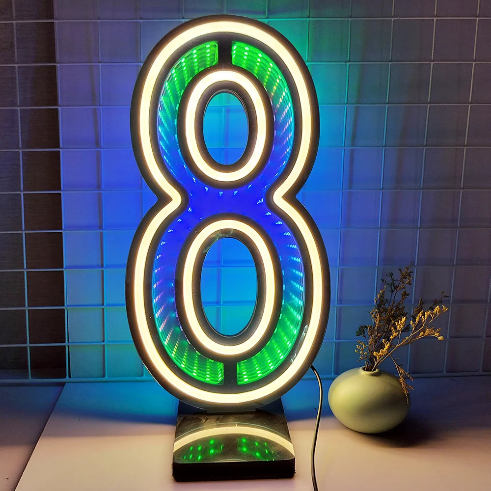 lumière numérique led numéro bleu vert blanche moderne rayures colorées base détachable fête événement