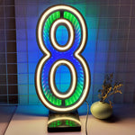 lumière numérique led numéro bleu vert blanche moderne rayures colorées base détachable fête événement