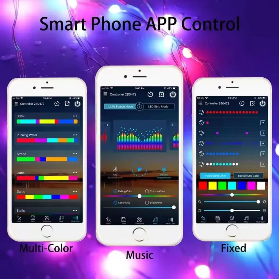 ruban led flexible multicolore moderne controle bluetooth adhésif 5v ws2812b 30mètres led individuelles