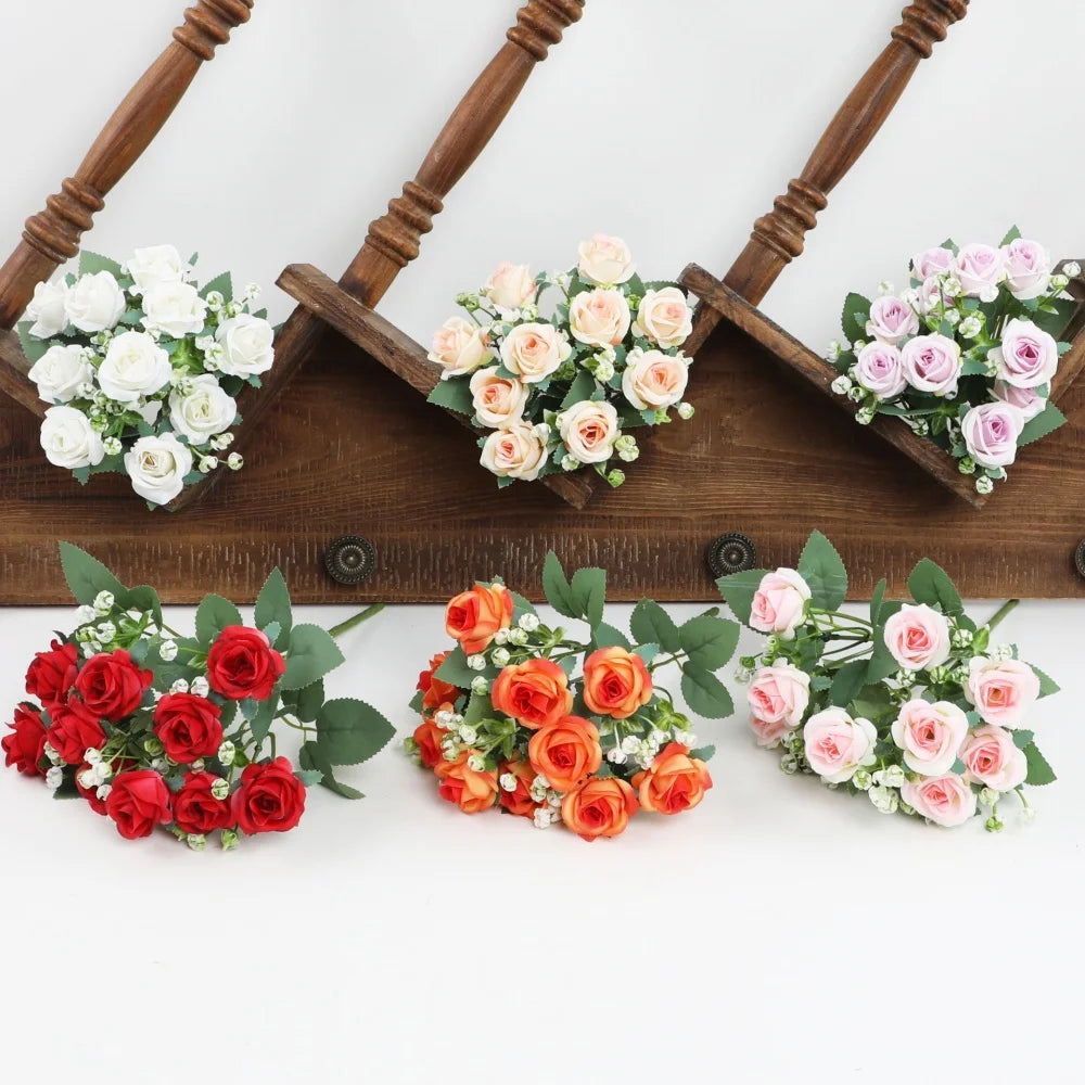 bouquets roses artificielles rouge blanc orange décoration intérieure mariage anniversaire fêtes chambre maison