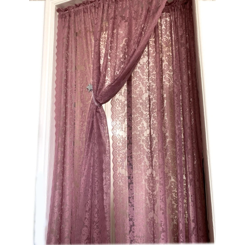 rideaux voilage dentelle florale romantique vintage rose fuchsia chambre