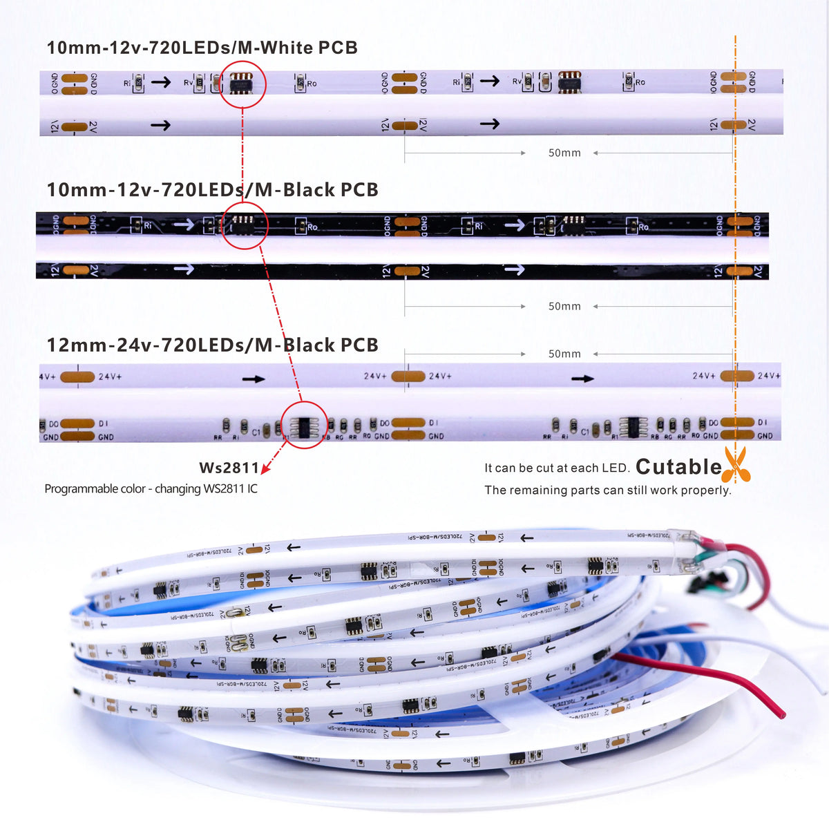 ruban led 720 leds programmable couleurs changeantes adhésif moderne noir bleu vert jaune violetRGBO