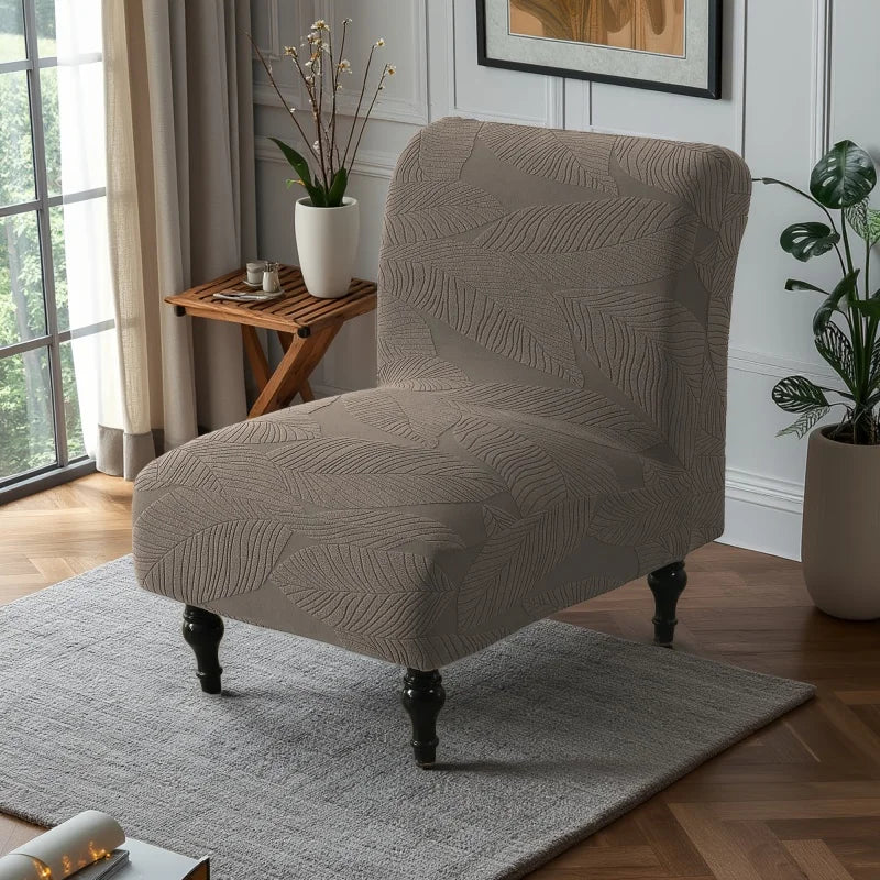 housse fauteuil gris feuilles stylisées polyester classique hand washable