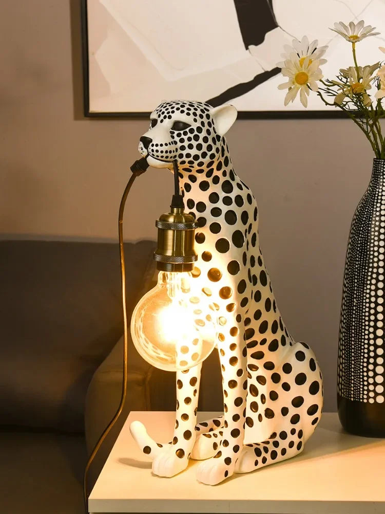 lampe table moderne résine noire blanche points animaux salon chambre enfantsDecorationHome