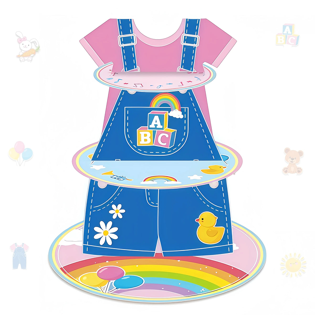 support gâteaux anniversaire enfantin rose bleu lettres arc ciel cupcakes
