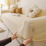 housse canapé polyestère beige rayures moderne anti poussière adhésif lavage machine 90 300cm