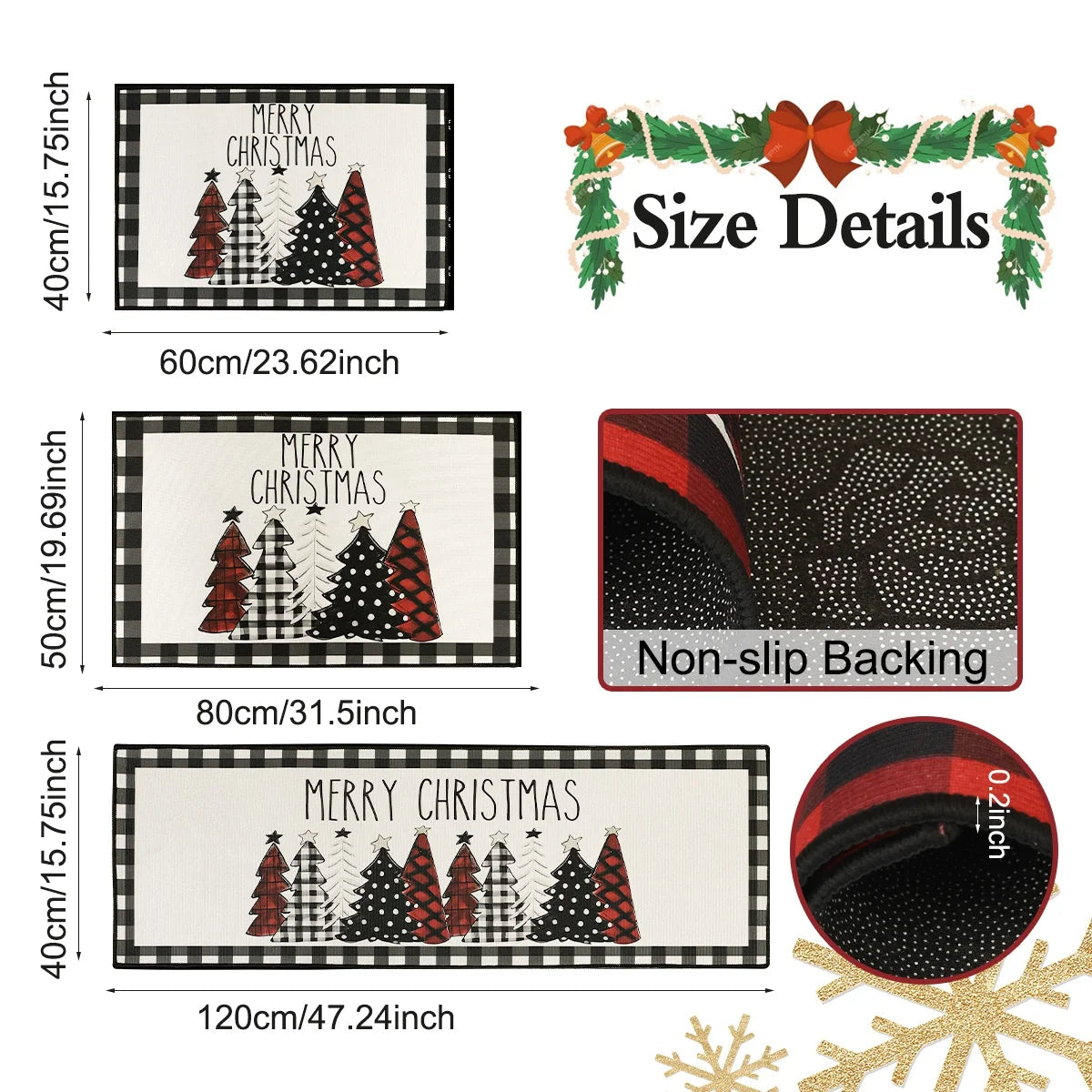 tapis sol carreaux rouge noir blanc sapins rennes noel merry christmas festive déco