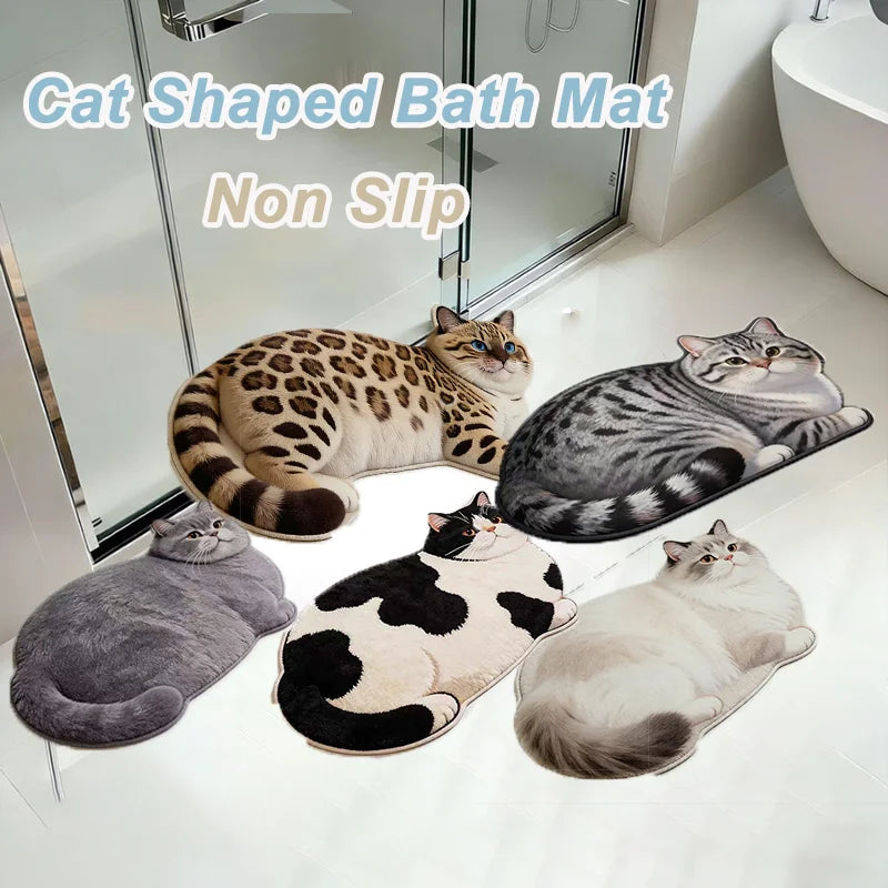 tapis bain forme chat doux moelleux antidérapant absorbant séchage rapide décoration maison gris blanc
