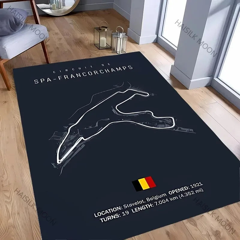 tapis sol noir motif circuit course automobile décoration moderne salon chambre maison