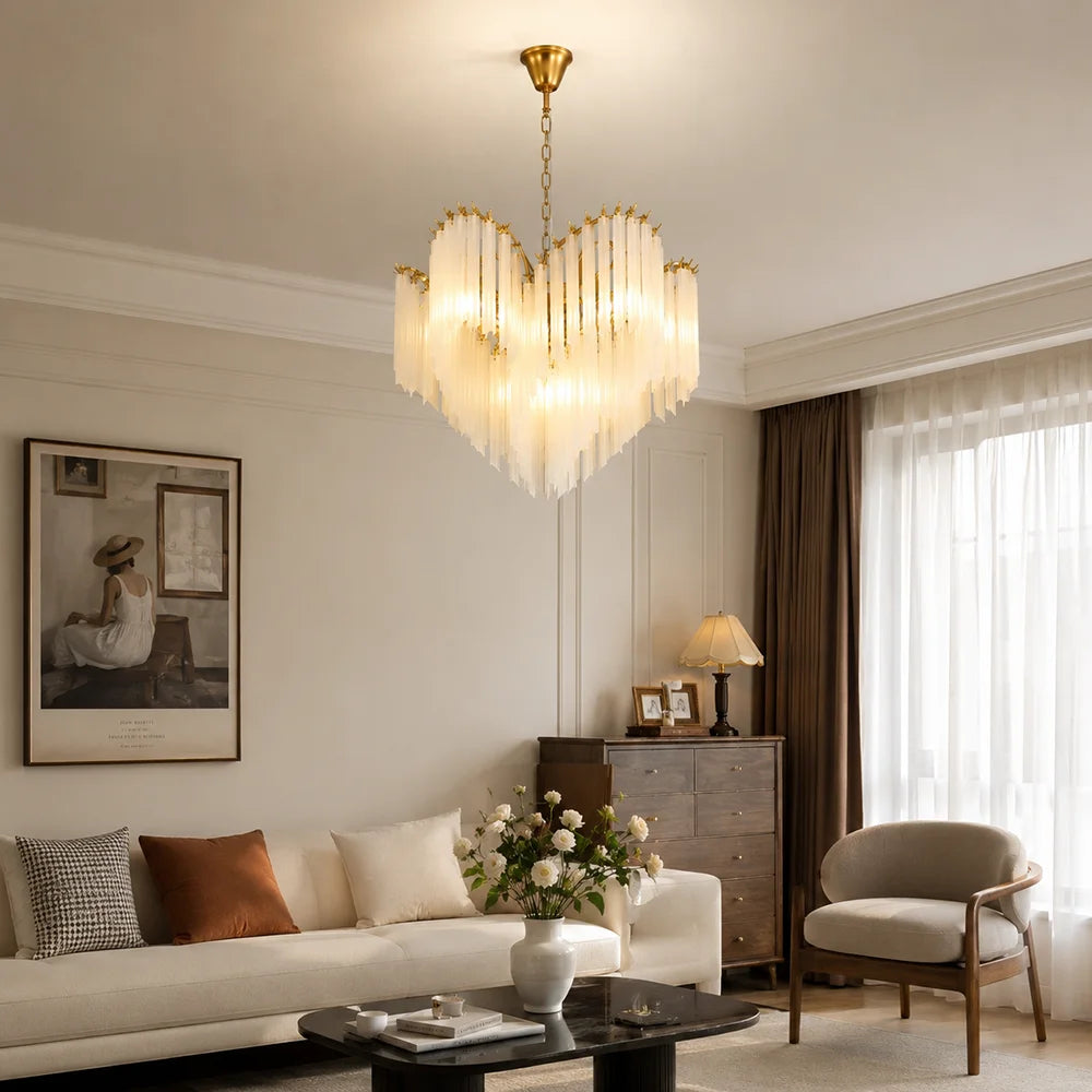 Suspension lumineuse moderne verre froissé blanc doré interrupteur tactile 120cm