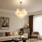 Suspension lumineuse moderne verre froissé blanc doré interrupteur tactile 120cm