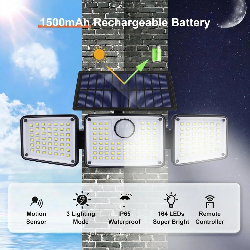 projecteur solaire extérieur led détecteur mouvement têtes moderne télécommande ip65