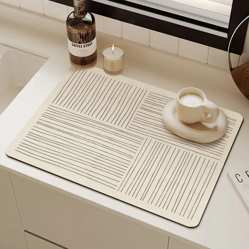 tapis cuisine absorbant anti dérapant résistant chaleur moderne beige clair rayures horizontales