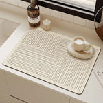 tapis cuisine absorbant anti dérapant résistant chaleur moderne beige clair rayures horizontales