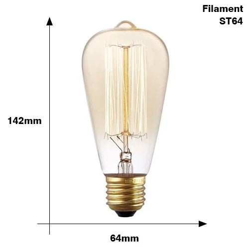 ampoules filament vintage transparentes dorées éclairage rétro tringles câbles noirs e27 180deg 30000h