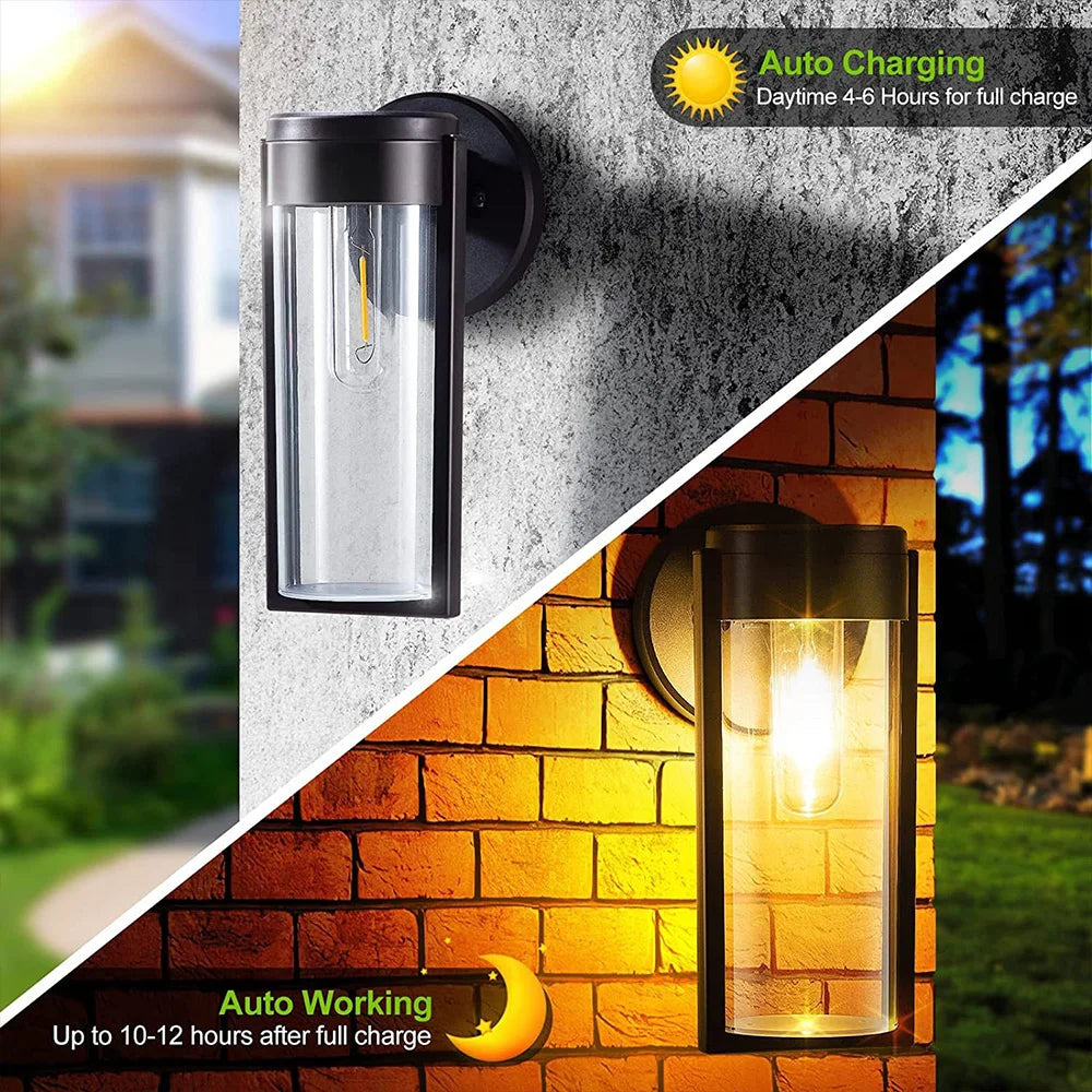lampe solaire murale moderne noire transparente ip65 led interrupteur panneau solaire